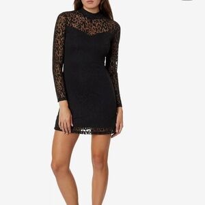 AllSaints Hanna Antia Mini black leopard long sleeves high neck Dress sz 0